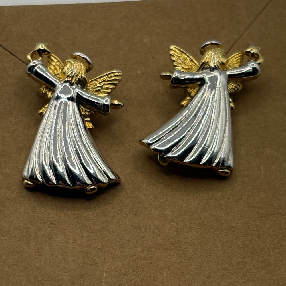 Vintage Gold and Silver Angel Earrings 1” post back